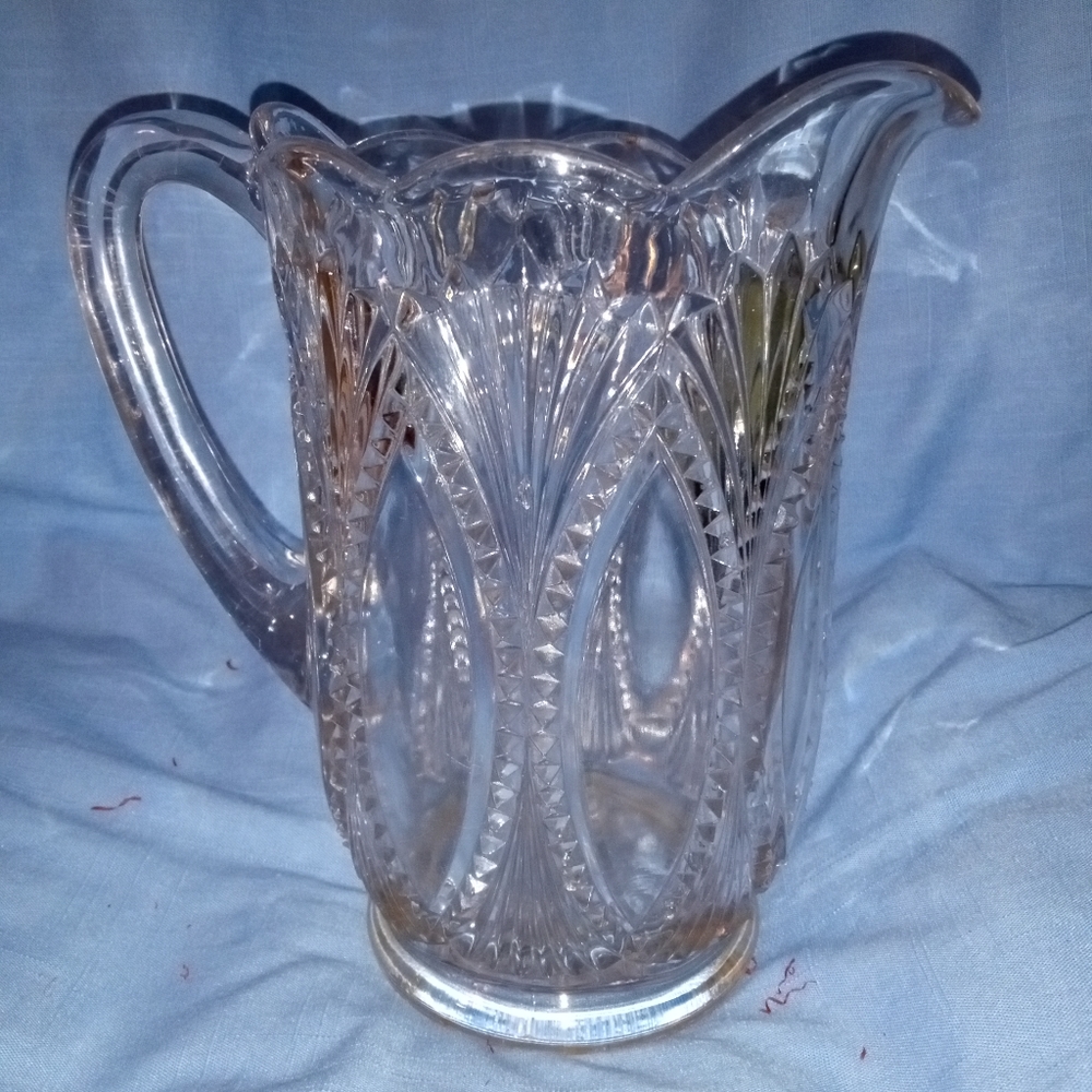 Vintage Clear Glass Pitcher | Diamond Point Scalloped Rim